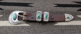 Native American Navajo Sterling Silver Malachite 4 Piece Ranger Buckle Set