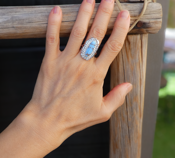 Native American Navajo Golden Hill Turquoise 925 Sterling Silver Ring Size 6.5