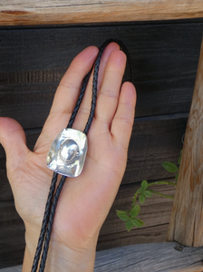 Unisex Native American Navajo Sterling Silver Turquoise Cowboy Hat Bolo Tie