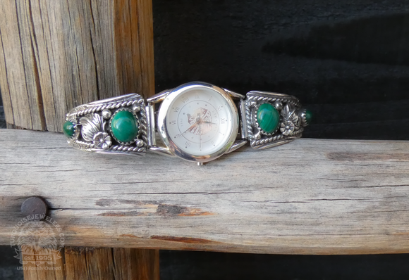 Native American Sterling Silver Malachite Women's Watch Band