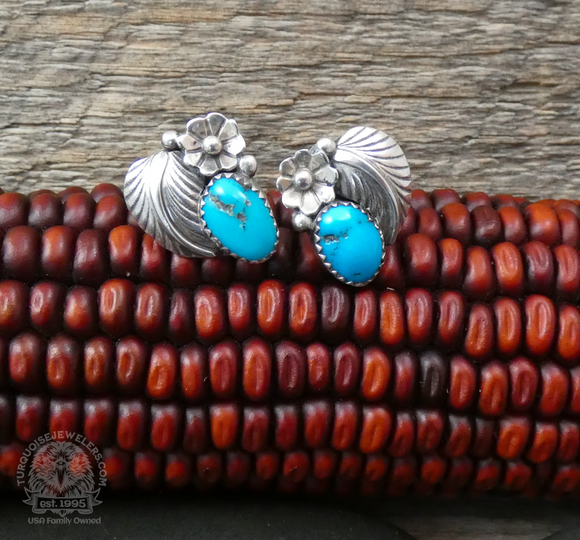 Native American Navajo Vintage Sterling Silver Turquoise Post Earrings