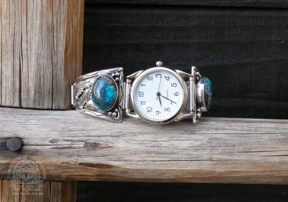 Navajo Sterling Silver and Turquoise Men’s Watch Band by Tom Willeto