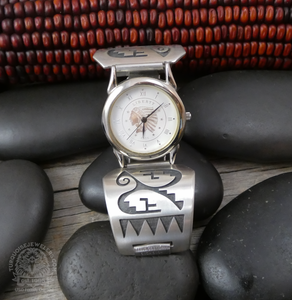 Hopi Men’s 925 Sterling Silver Rain & Water Symbols Watch Band, Native American