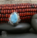 Native American Navajo Women's Golden Hill Turquoise Sterling Silver Ring Size 8