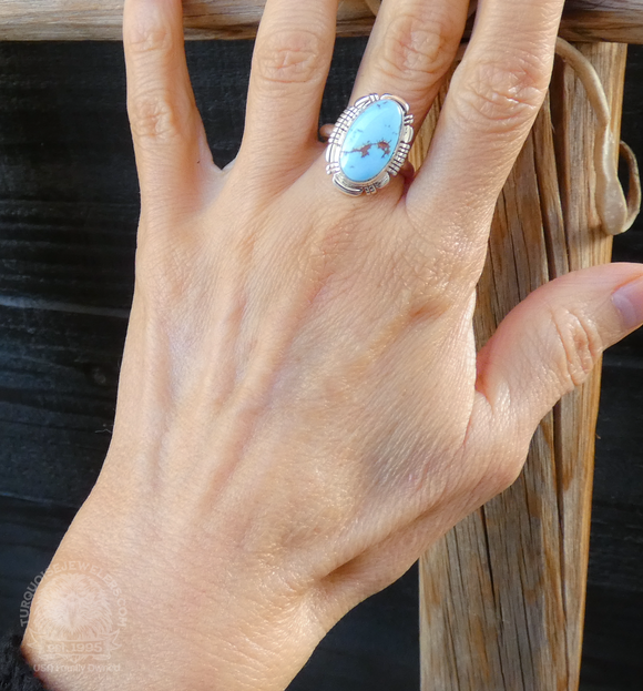 Native American Navajo Women's Golden Hill Turquoise Sterling Silver Ring Size 9