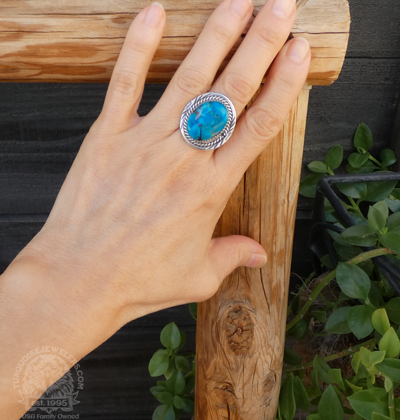 Native American Navajo Sterling Silver Kingman Turquoise Ring Size 6