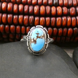 Native American Navajo Golden Hill Turquoise 925 Sterling Silver Ring Size 9