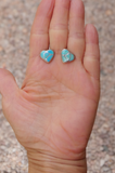 Native American Vintage Zuni Turquoise Silver Channel Inlay Heart Post Earrings