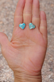 Native American Vintage Zuni Turquoise Silver Channel Inlay Heart Post Earrings