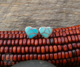 Native American Vintage Zuni Turquoise Silver Channel Inlay Heart Post Earrings