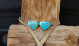 Native American Vintage Zuni Turquoise Silver Channel Inlay Heart Post Earrings