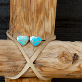 Native American Vintage Zuni Turquoise Silver Channel Inlay Heart Post Earrings