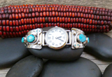 Native American Original Zuni Effie C Women’s Silver Turquoise Snake Watch Band