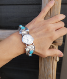 Native American Original Zuni Effie C Women’s Silver Turquoise Snake Watch Band