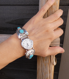 Native American Original Zuni Effie C Women’s Silver Turquoise Snake Watch Band