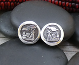 Native American Navajo Folk Art Sterling Silver Story Clip-on Earrings