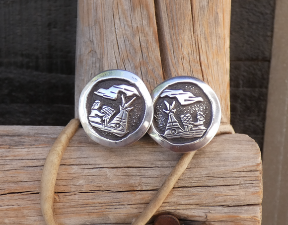 Native American Navajo Folk Art Sterling Silver Story Clip-on Earrings