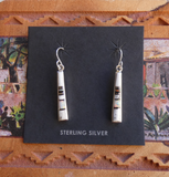 Sterling Silver White Buffalo Opal Onyx Inlay Dangle Earrings Navajo