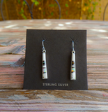 Sterling Silver White Buffalo Opal Onyx Inlay Dangle Earrings Navajo