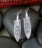 Large Native American Navajo Hopi Style Sterling Silver Feather Earrings