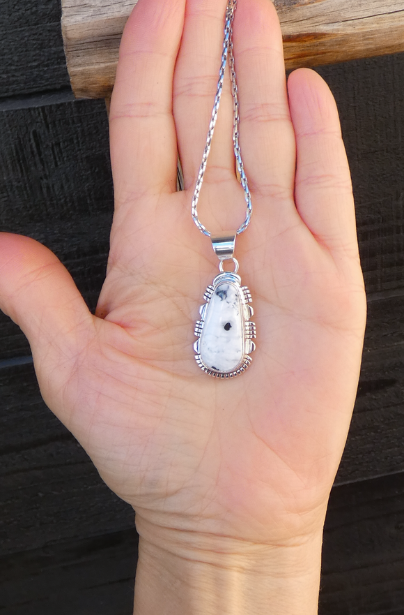 Native American Navajo White Buffalo Sterling Silver Teardrop Pendant