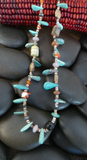 Native American Santo Domingo Turquoise Multi Stone Long Bead Necklace 28 Inch