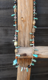 Native American Santo Domingo Turquoise Multi Stone Long Bead Necklace 28 Inch