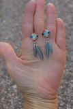 Native American Silver Turquoise Multi Inlay Silver Feather Dangle Earrings