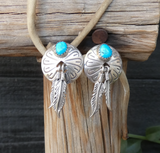 Native American Navajo Sterling Silver Turquoise Feather Post Drop Earrings