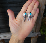 Native American Navajo Sterling Silver Turquoise Feather Post Drop Earrings