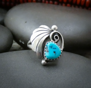 Native American Navajo Sleeping Beauty Turquoise Sterling Silver Ring Size 5