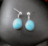 Simple Native American Navajo Sterling Silver Turquoise Dangle Earrings