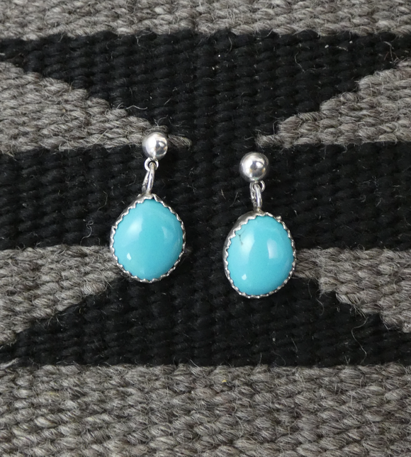 Simple Native American Navajo Sterling Silver Turquoise Dangle Earrings