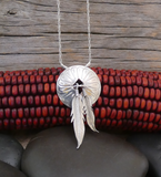 Navajo Sterling Silver Feather Dangle Concho Pendant & Chain 19"