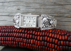 Native American Men's Navajo Sterling Silver Leaf & Scroll CZ Men's Watch