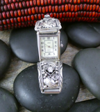 Native American Men's Navajo Sterling Silver Leaf & Scroll CZ Men's Watch