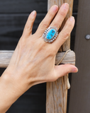 RARE! Vintage Navajo Sterling Silver Kingman Turquoise Ring Size 6.5 By Richard Long