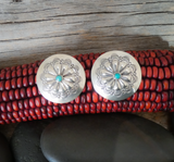 Native American Navajo Sterling Silver Turquoise Concho Post Reposé Earrings