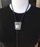 Navajo Coral Turquoise Sterling Silver Bolo Tie