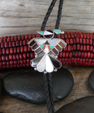 Rare! Zuni Sterling Silver Turquoise Multi Inlay Thunderbird Bolo Tie