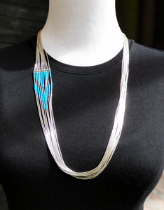 Liquid Silver 10 Strand Turquoise Heishi Bead Necklace 24 Inch