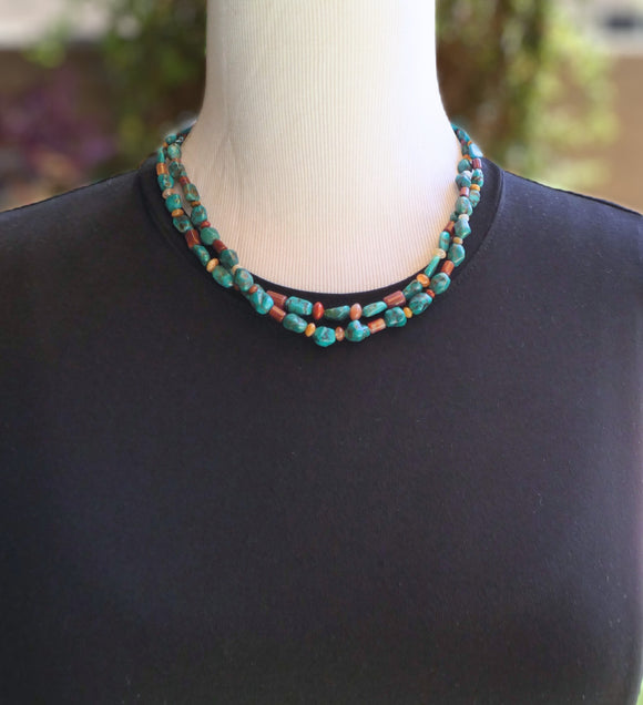 Turquoise Necklace, Single Strand Navajo Multi Stone Turquoise Beads 18