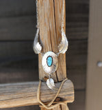 Vintage Native American Navajo Turquoise Silver Shadowbox Feather Necklace