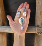 Vintage Native American Navajo Turquoise Silver Shadowbox Feather Necklace