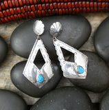 Navajo Turquoise Earrings, Native American 925 Sterling Silver Turquoise Dangles