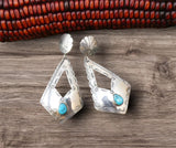 Navajo Turquoise Earrings, Native American 925 Sterling Silver Turquoise Dangles