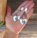 Navajo Turquoise Earrings, Native American 925 Sterling Silver Turquoise Dangles