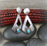 Navajo Turquoise Earrings, Native American 925 Sterling Silver Turquoise Dangles