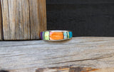 Native American Silver Navajo Turquoise Multi Inlay Band Ring Multiple Sizes