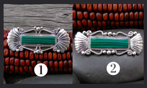 Native American Silver Vintage Navajo Malachite Silver Bar Brooch Pin